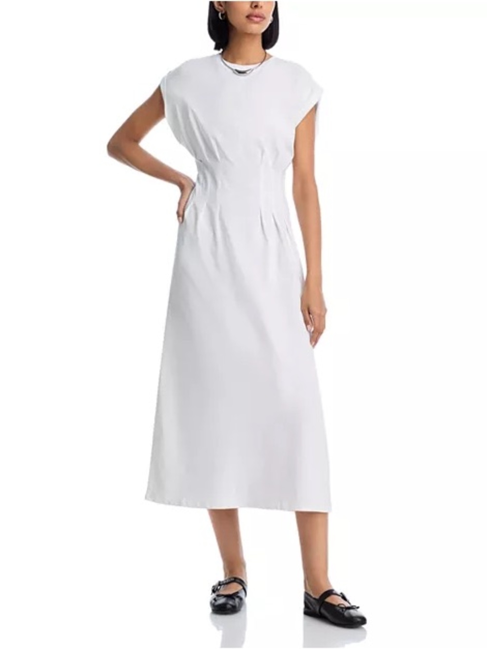 Frame Denim White Midi Dress with Cap Sleeves